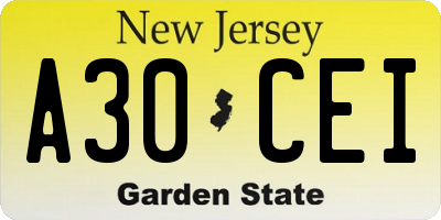 NJ license plate A30CEI
