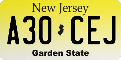 NJ license plate A30CEJ