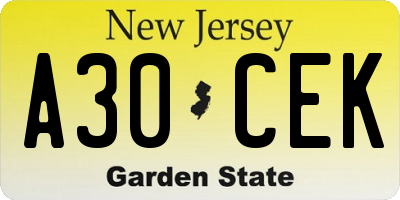 NJ license plate A30CEK