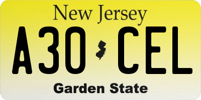 NJ license plate A30CEL