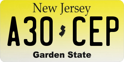 NJ license plate A30CEP