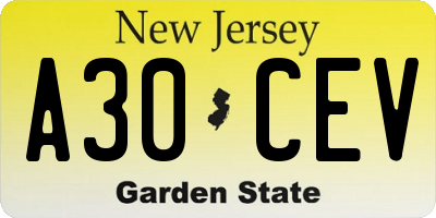 NJ license plate A30CEV