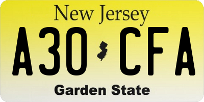 NJ license plate A30CFA