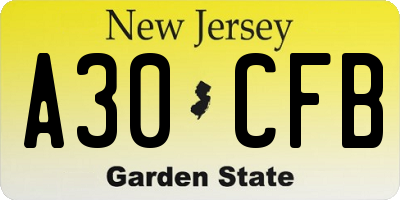 NJ license plate A30CFB