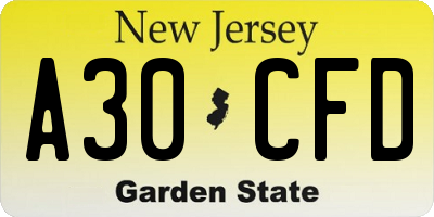 NJ license plate A30CFD