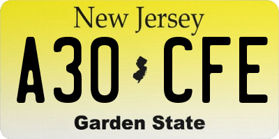 NJ license plate A30CFE