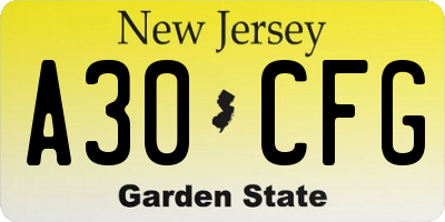 NJ license plate A30CFG