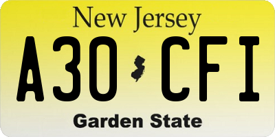 NJ license plate A30CFI