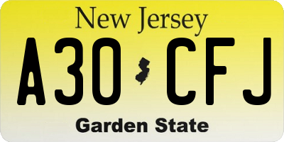 NJ license plate A30CFJ