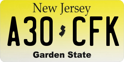 NJ license plate A30CFK