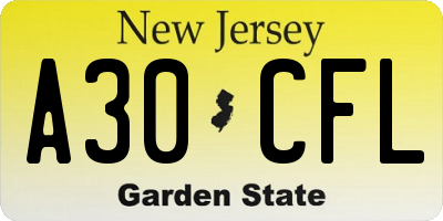 NJ license plate A30CFL