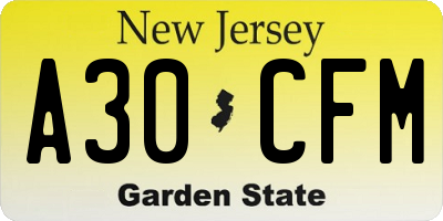 NJ license plate A30CFM