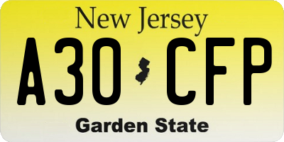NJ license plate A30CFP