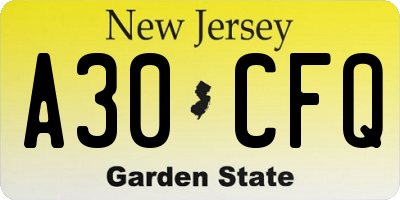 NJ license plate A30CFQ