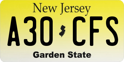 NJ license plate A30CFS