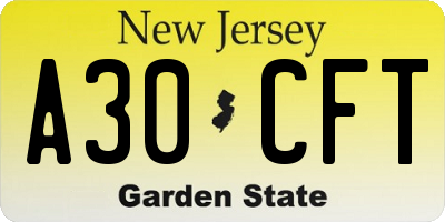 NJ license plate A30CFT