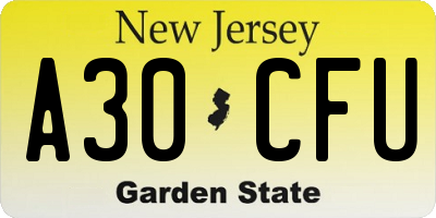 NJ license plate A30CFU