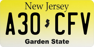 NJ license plate A30CFV