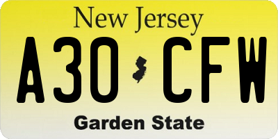 NJ license plate A30CFW