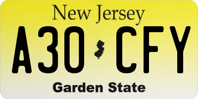 NJ license plate A30CFY