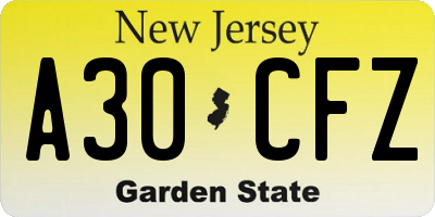 NJ license plate A30CFZ