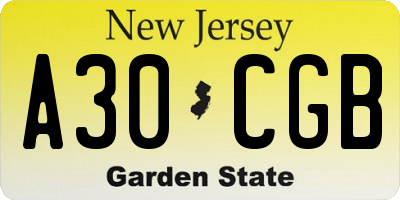 NJ license plate A30CGB