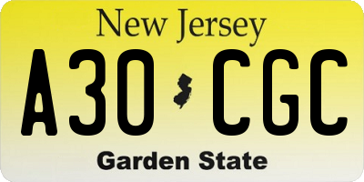 NJ license plate A30CGC