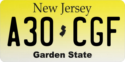 NJ license plate A30CGF
