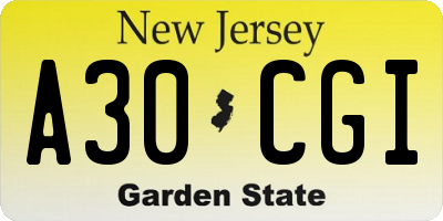 NJ license plate A30CGI