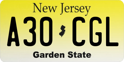 NJ license plate A30CGL