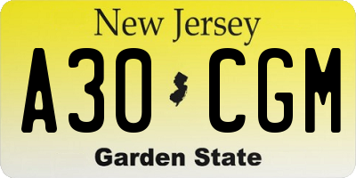 NJ license plate A30CGM