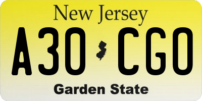 NJ license plate A30CGO