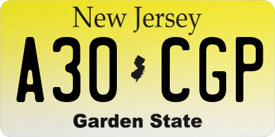 NJ license plate A30CGP