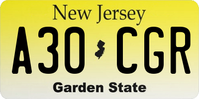 NJ license plate A30CGR