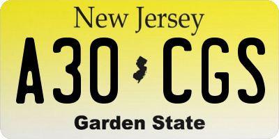 NJ license plate A30CGS