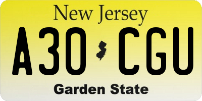 NJ license plate A30CGU