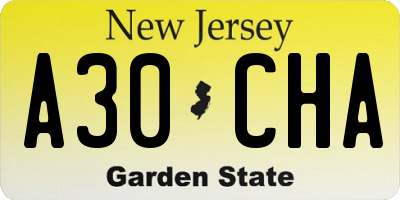 NJ license plate A30CHA