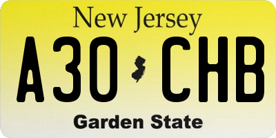 NJ license plate A30CHB