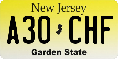 NJ license plate A30CHF