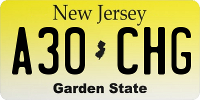 NJ license plate A30CHG