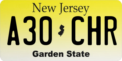 NJ license plate A30CHR