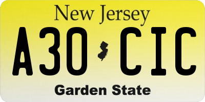 NJ license plate A30CIC