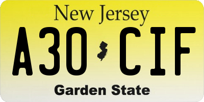 NJ license plate A30CIF