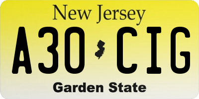 NJ license plate A30CIG