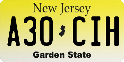 NJ license plate A30CIH