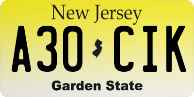 NJ license plate A30CIK