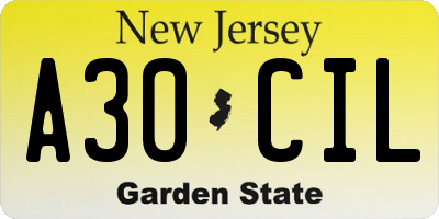 NJ license plate A30CIL