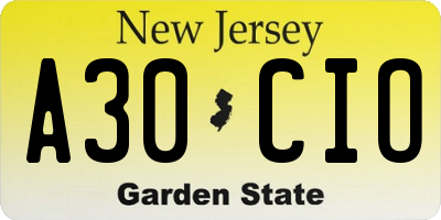 NJ license plate A30CIO