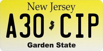NJ license plate A30CIP