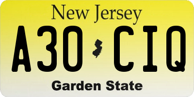 NJ license plate A30CIQ